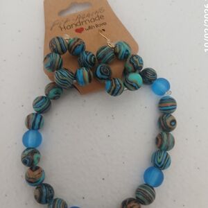 Artisan Blue and Brown Bracelet And Earrings